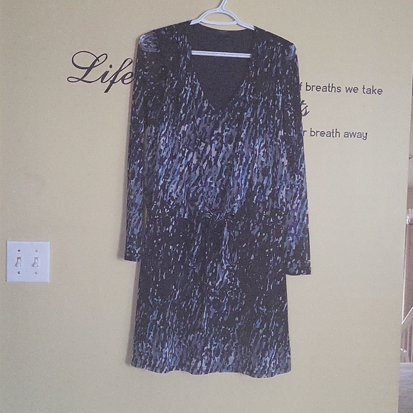 ESPIRIT Blue printed mini front-tie mini dress, Size: L - Picture 1 of 2